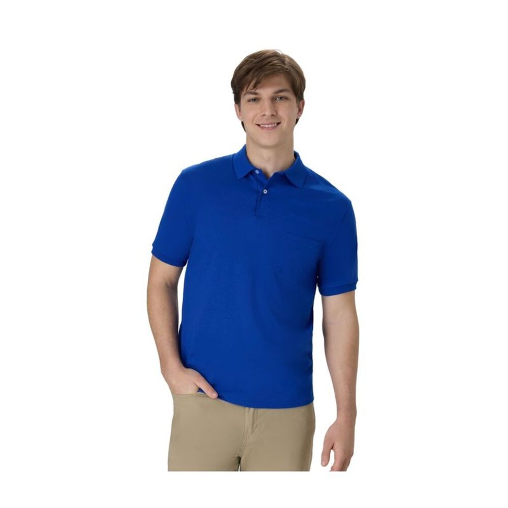 Hanes Mens 2-Pack EcoSmart Pocket Polo Shirt, NWT